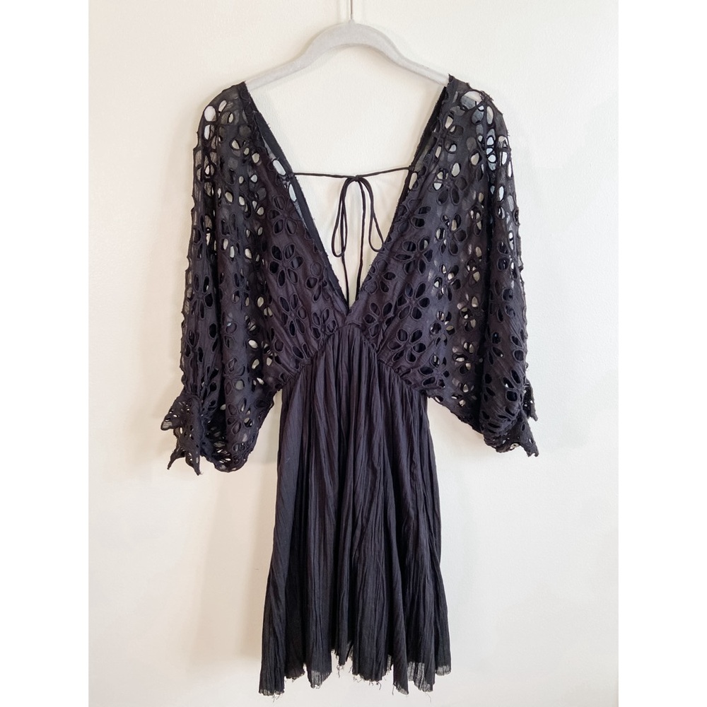 Free People Bella Notte Black Eyelet Mini Dress - Picture 12 of 16